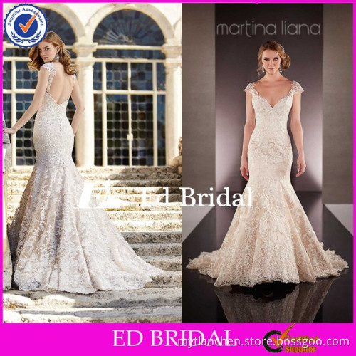 MG73 Alibaba Elegant White Short Sleeve Appliqued Tulle Floor Length Wedding Fishtail Style Dress
